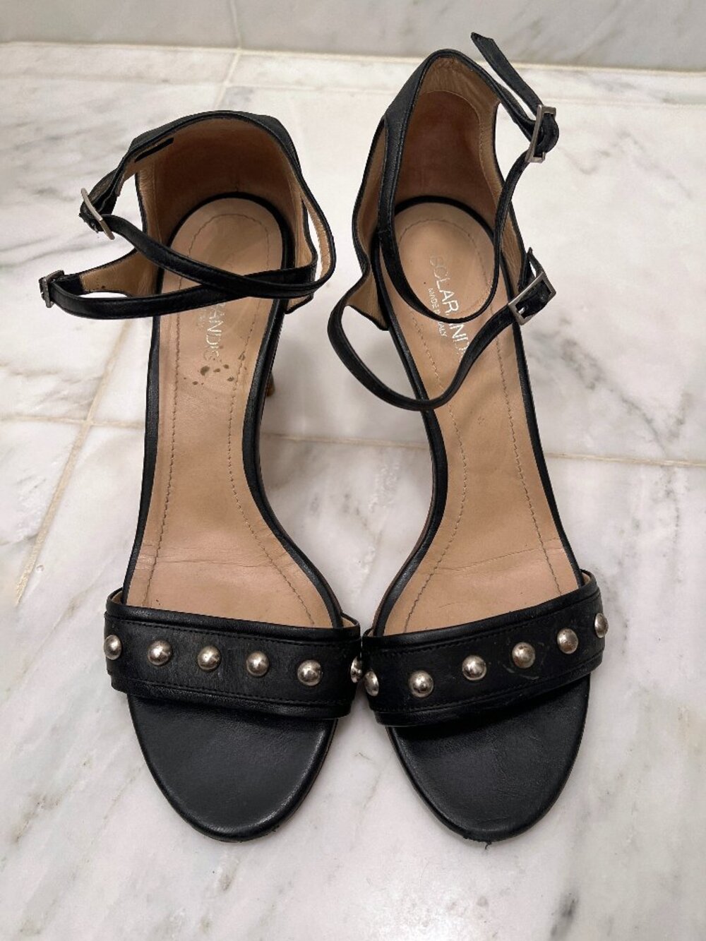 Sclarandis Allegra Studded Nappa Sandal, Black, 38.5